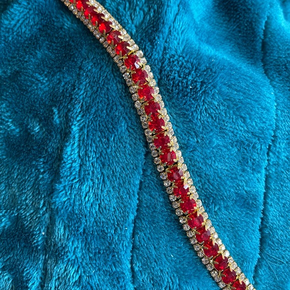 She wore red rhinestones crystal bracelet vintage artisan - Picture 3 of 12